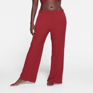 Skims Soft Lounge Rib Wide Leg Pant Brick NWT